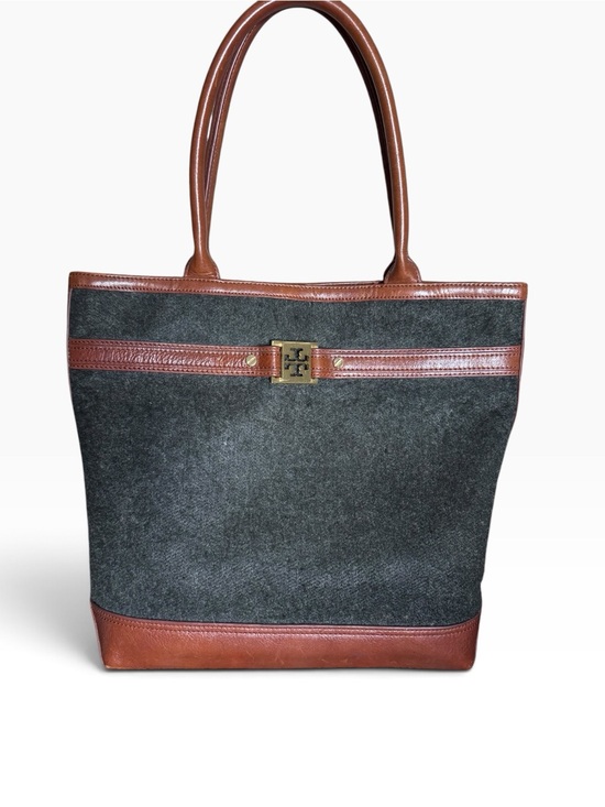 Tory Burch Handbags - Tory Burch Wool & Leather Tote Bag in Charcoal/Cognac